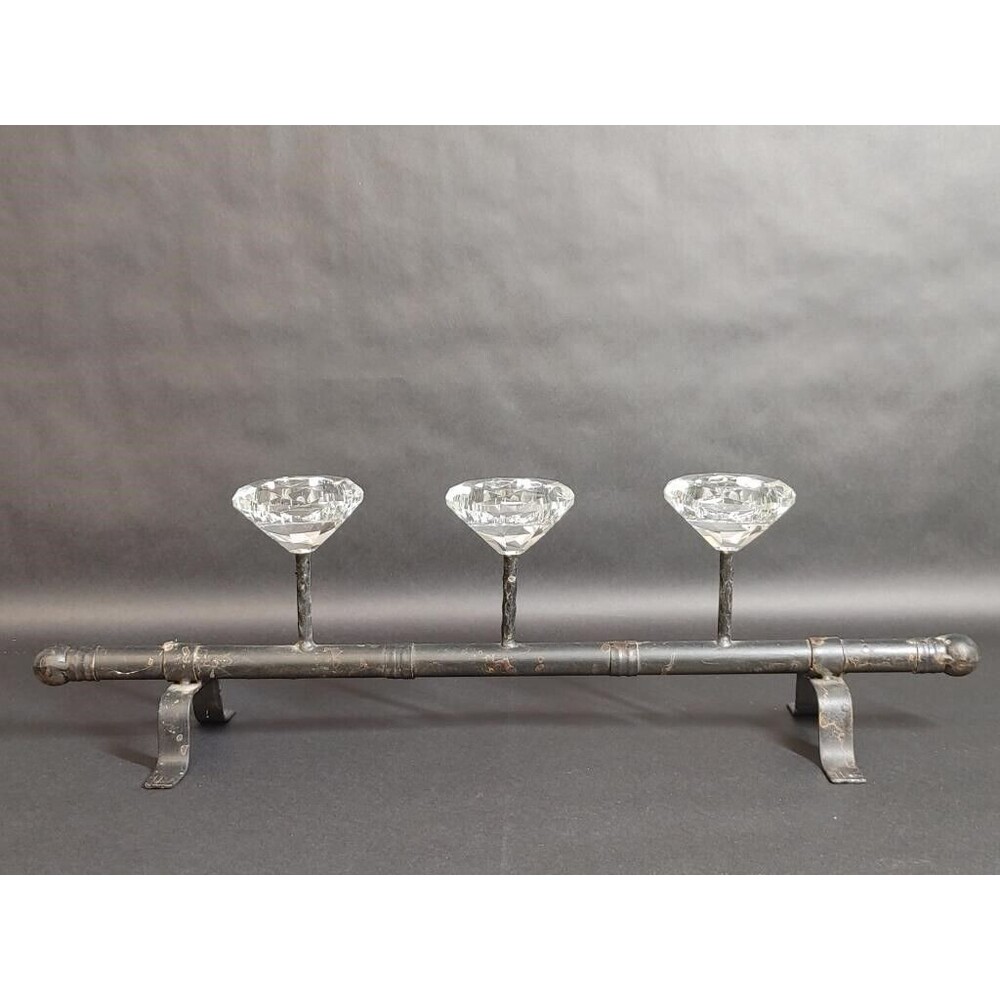 Triple Prism Votive  Runner Style Candle Holder W/ Metal Base Home Decor USED